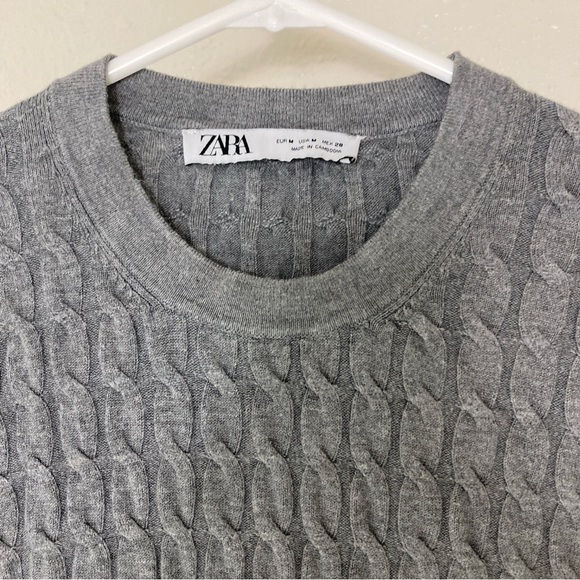 Zara Sweater Cable Knit Round Neck Gray Size M - Picture 3 of 15